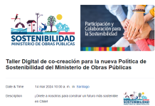 Ministerio de Obras Públicas invita al último taller nacional para modernizar su Política de Sostenibilidad